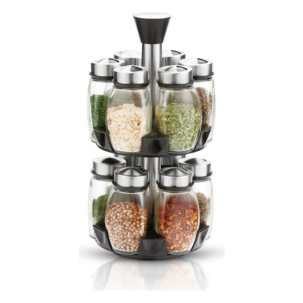 Rotating Spice Carousel with 12 Glass Jars